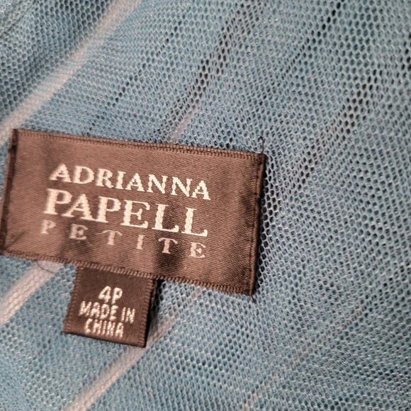 Adrianna Papell Petite Teal Blue Tiered Cocktail Party Dress 4P Shimmery Mermaid - Picture 10 of 12